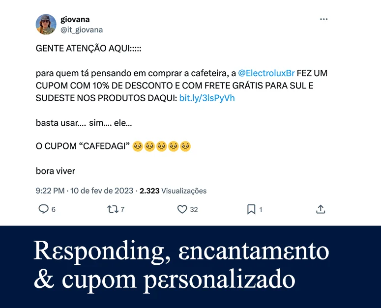 Eletrolux - Tweet de usuária indicando cupom de desconto